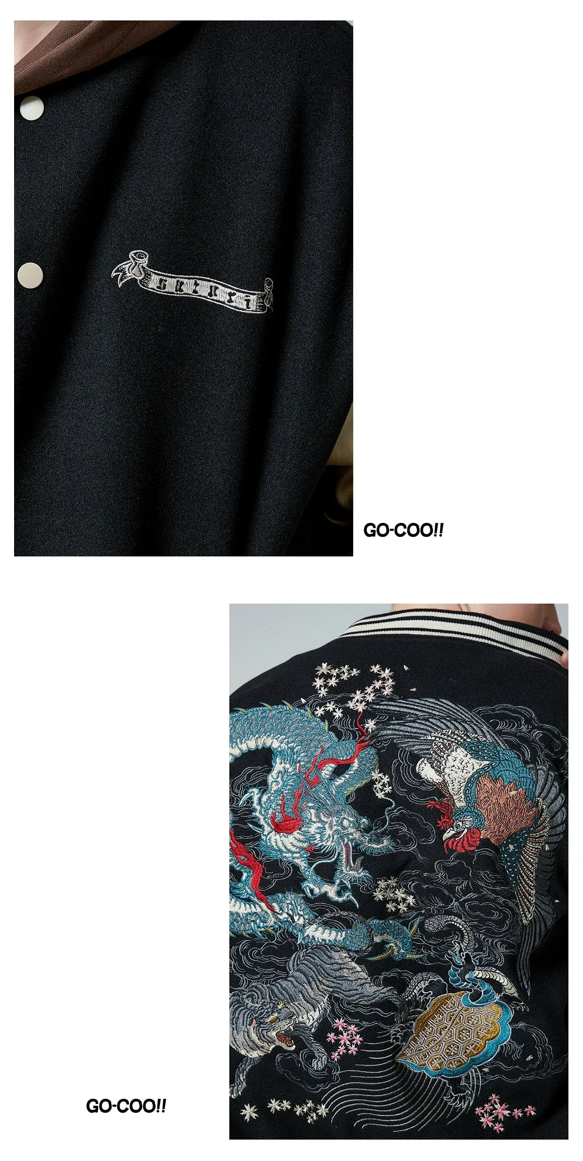 Premium dragon tattoo embroidery baseball jacket