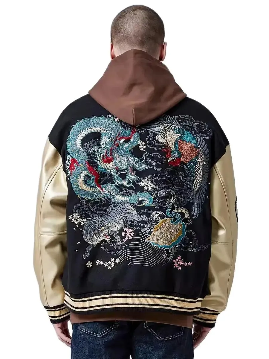 Premium dragon tattoo embroidery baseball jacket