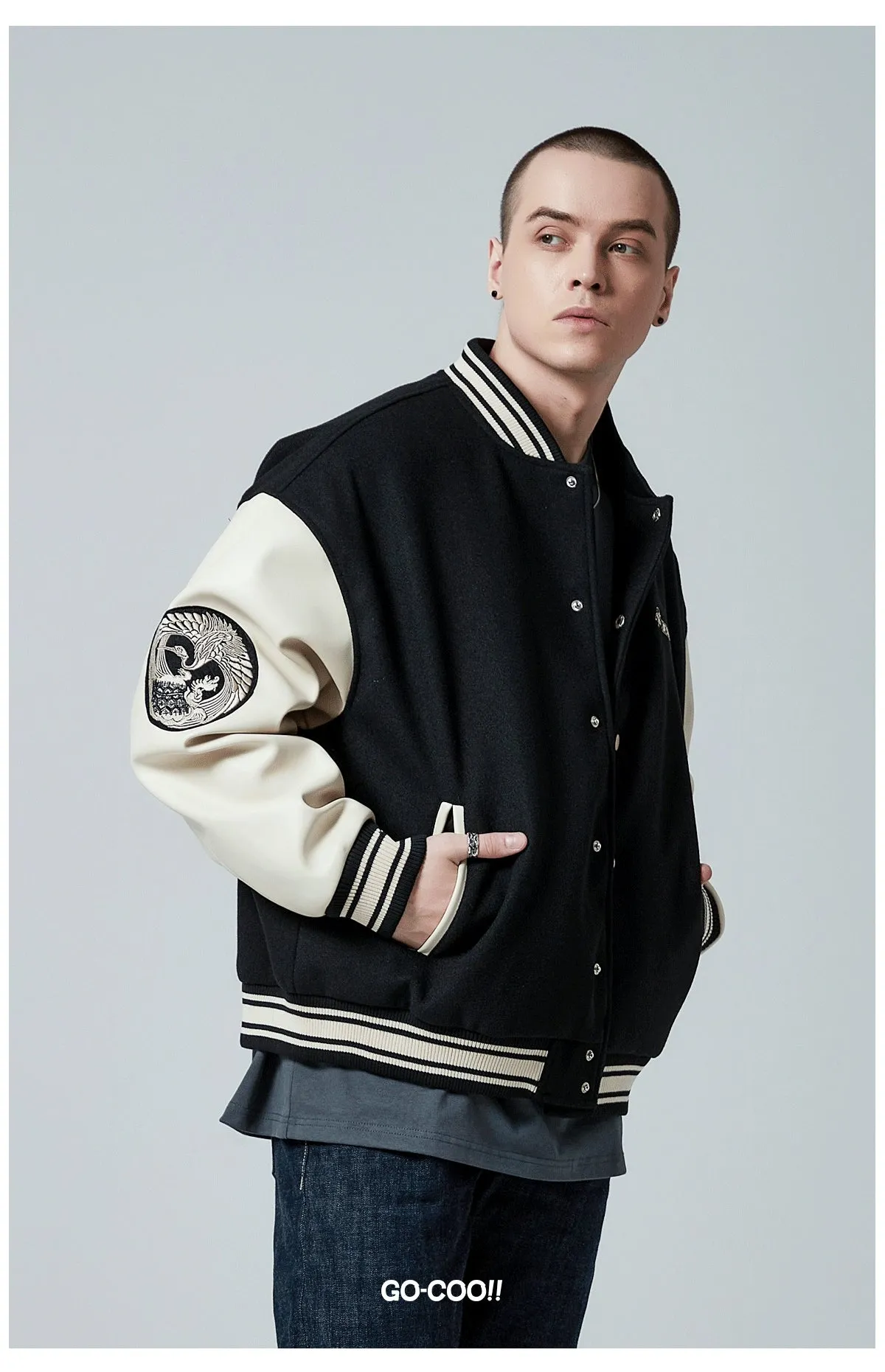 Premium dragon tattoo embroidery baseball jacket