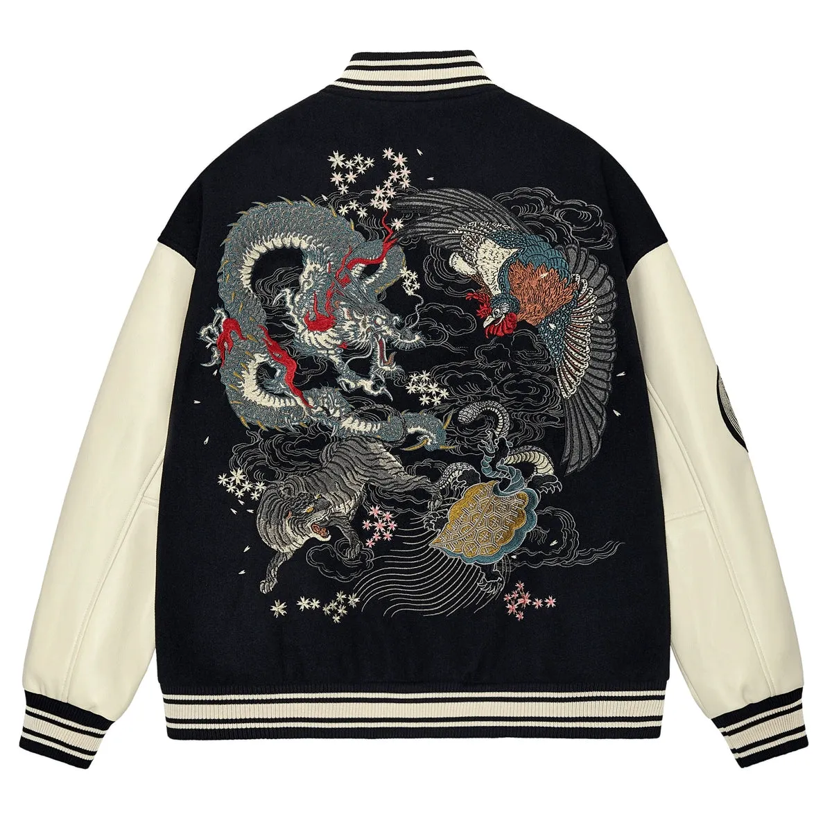 Premium dragon tattoo embroidery baseball jacket