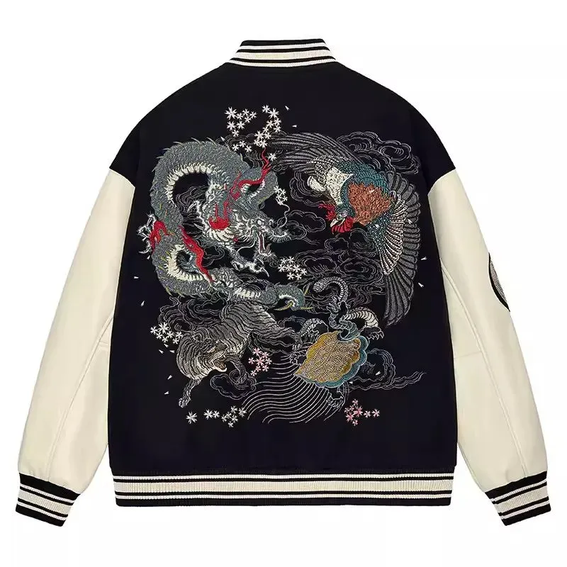 Premium dragon tattoo embroidery baseball jacket