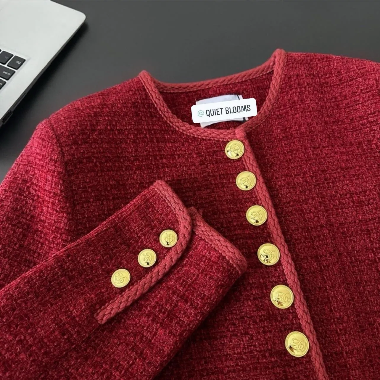 Premium Tweed Jacket with Golden Buttons in Dark Red
