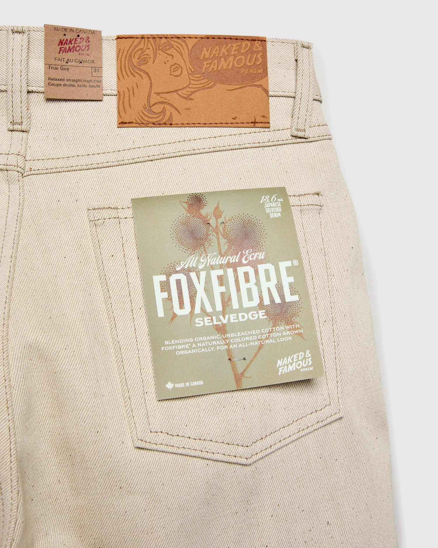 "All Natural Foxfibre" 13.6oz Ecru Selvedge Denim - True Guy Fit