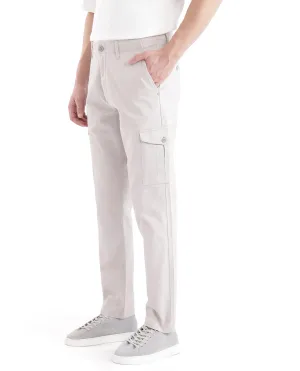 Rare Rabbit Men Zipe Light Grey Dobby Stretch Regular Fit Cargo Style Plain Trouser