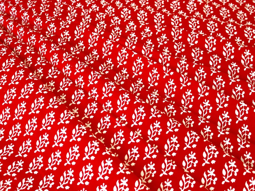 Red Flower Print Design Pure Cotton Fabric