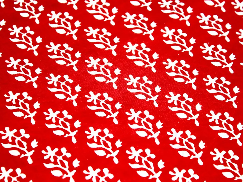 Red Flower Print Design Pure Cotton Fabric