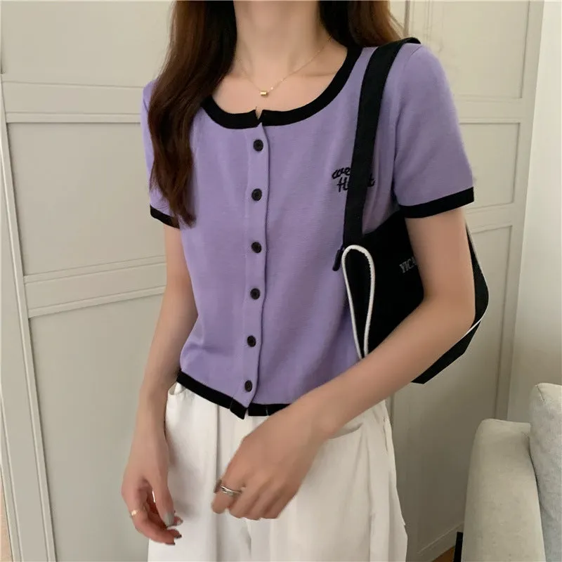 Silk Sweater Women Thin Summer Slim Look Short Sleeve T-Shirt Matching Cardigan Tops Outerwear