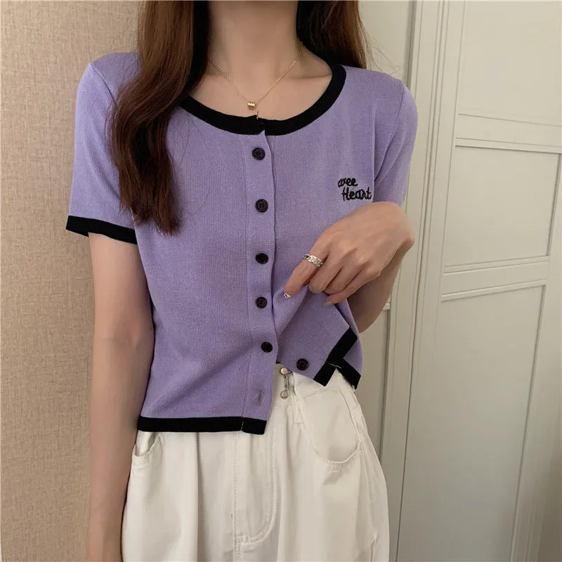 Silk Sweater Women Thin Summer Slim Look Short Sleeve T-Shirt Matching Cardigan Tops Outerwear
