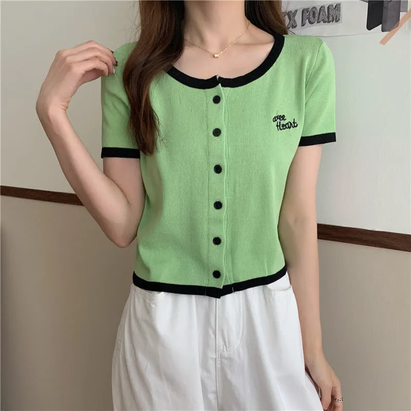Silk Sweater Women Thin Summer Slim Look Short Sleeve T-Shirt Matching Cardigan Tops Outerwear