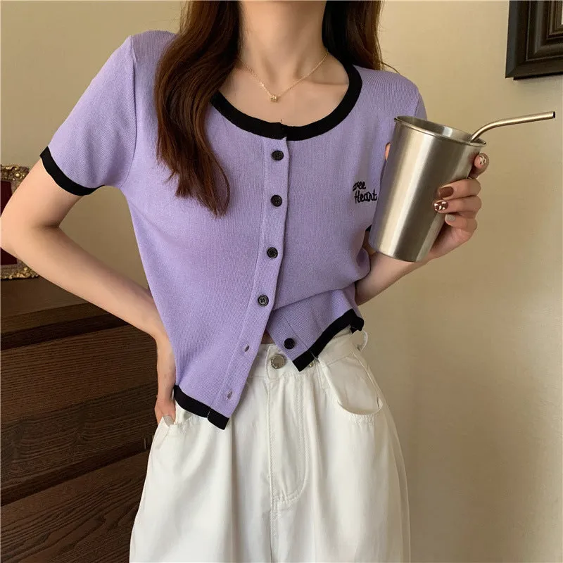 Silk Sweater Women Thin Summer Slim Look Short Sleeve T-Shirt Matching Cardigan Tops Outerwear