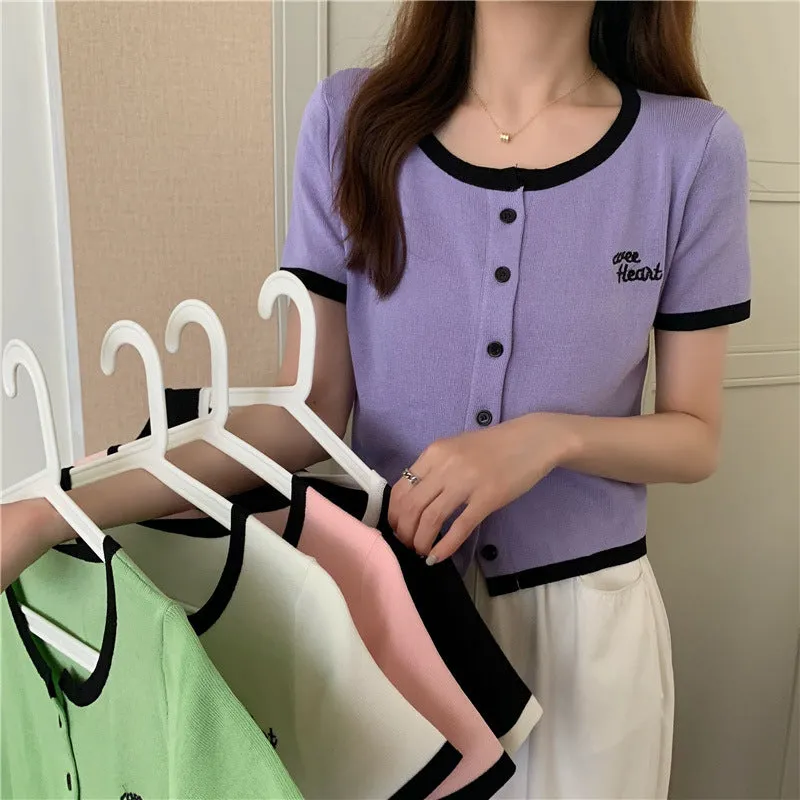 Silk Sweater Women Thin Summer Slim Look Short Sleeve T-Shirt Matching Cardigan Tops Outerwear