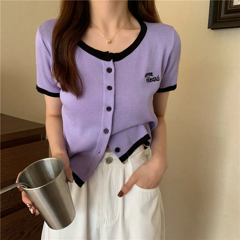 Silk Sweater Women Thin Summer Slim Look Short Sleeve T-Shirt Matching Cardigan Tops Outerwear