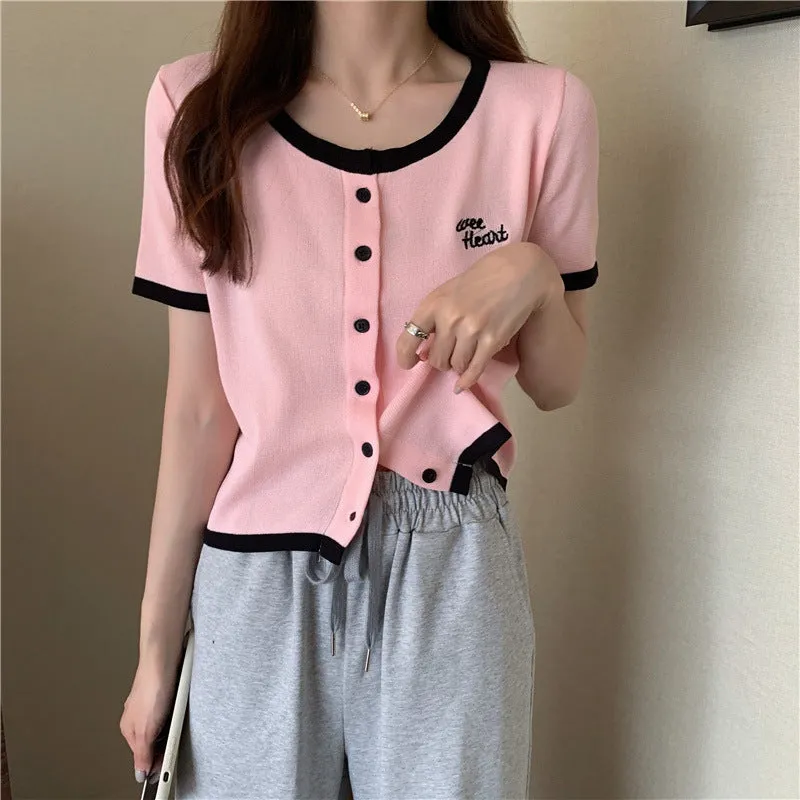 Silk Sweater Women Thin Summer Slim Look Short Sleeve T-Shirt Matching Cardigan Tops Outerwear