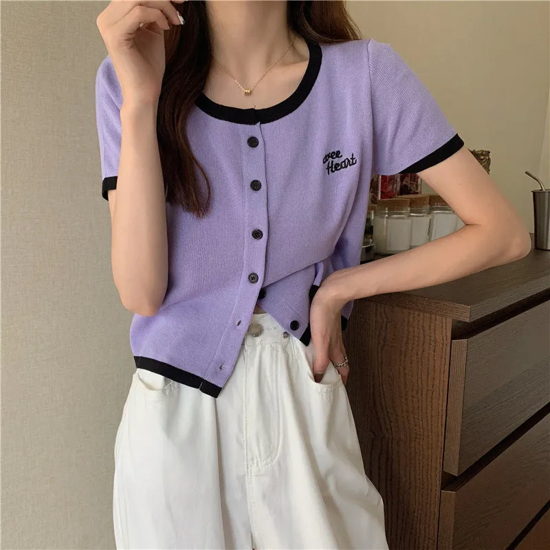 Silk Sweater Women Thin Summer Slim Look Short Sleeve T-Shirt Matching Cardigan Tops Outerwear