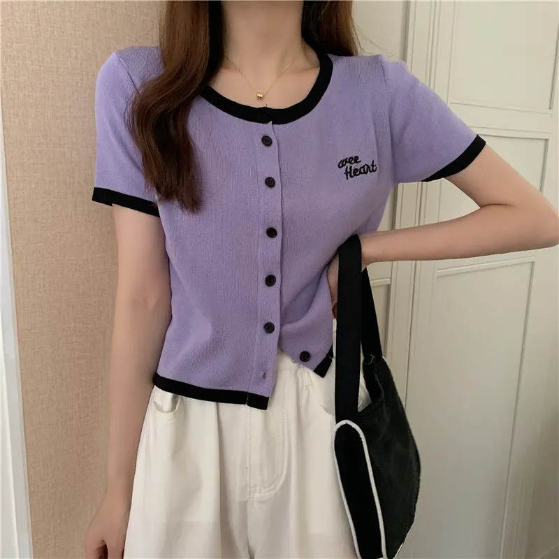 Silk Sweater Women Thin Summer Slim Look Short Sleeve T-Shirt Matching Cardigan Tops Outerwear