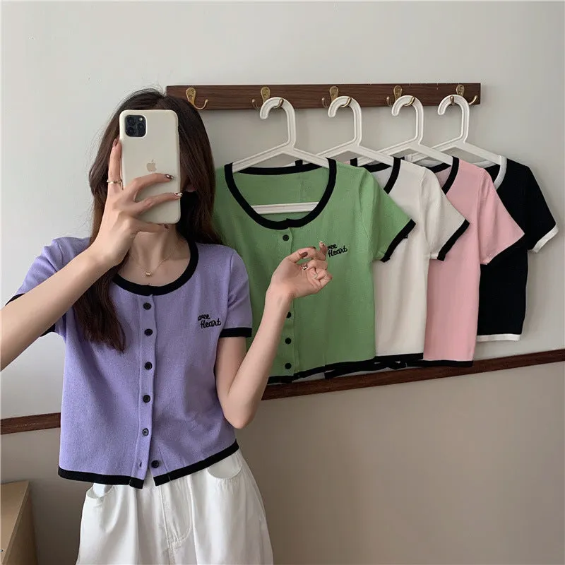 Silk Sweater Women Thin Summer Slim Look Short Sleeve T-Shirt Matching Cardigan Tops Outerwear