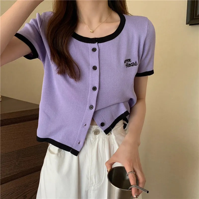 Silk Sweater Women Thin Summer Slim Look Short Sleeve T-Shirt Matching Cardigan Tops Outerwear