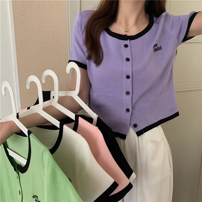 Silk Sweater Women Thin Summer Slim Look Short Sleeve T-Shirt Matching Cardigan Tops Outerwear