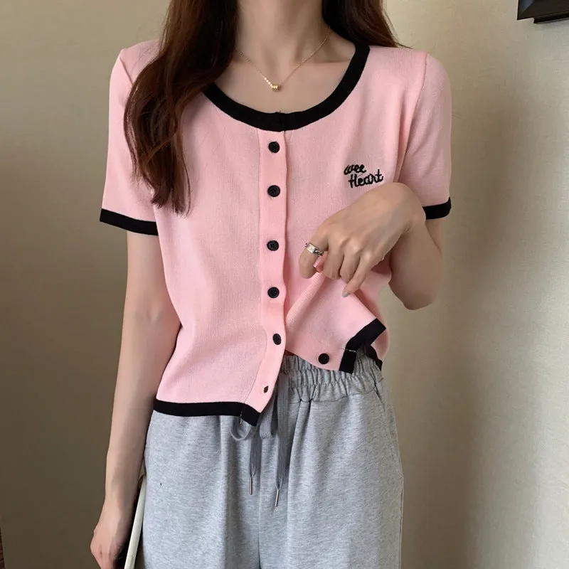 Silk Sweater Women Thin Summer Slim Look Short Sleeve T-Shirt Matching Cardigan Tops Outerwear
