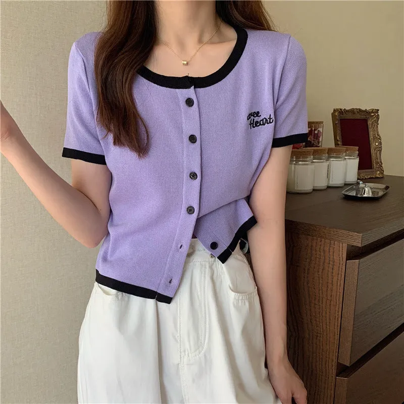 Silk Sweater Women Thin Summer Slim Look Short Sleeve T-Shirt Matching Cardigan Tops Outerwear