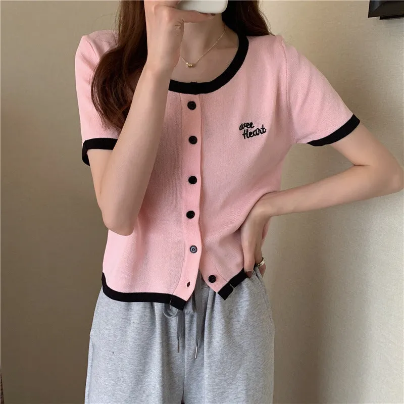 Silk Sweater Women Thin Summer Slim Look Short Sleeve T-Shirt Matching Cardigan Tops Outerwear