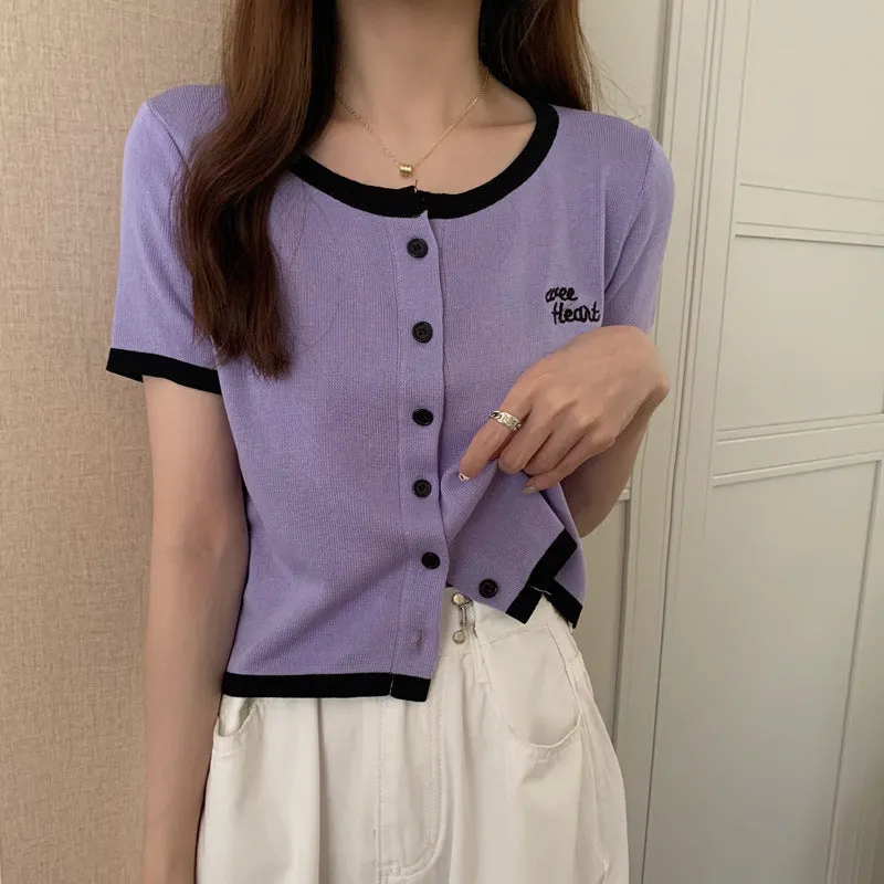 Silk Sweater Women Thin Summer Slim Look Short Sleeve T-Shirt Matching Cardigan Tops Outerwear