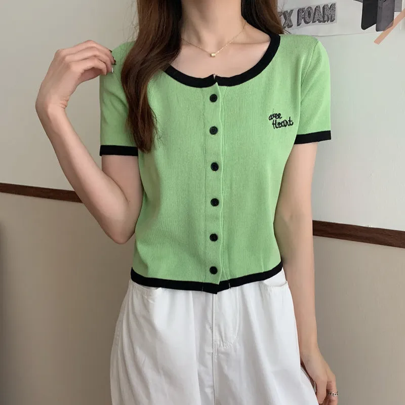 Silk Sweater Women Thin Summer Slim Look Short Sleeve T-Shirt Matching Cardigan Tops Outerwear