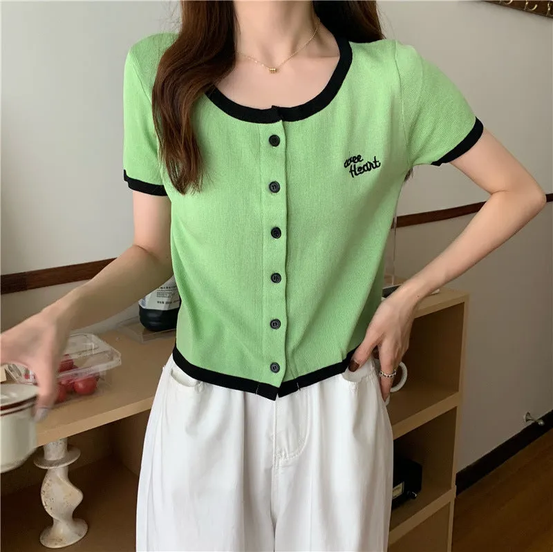 Silk Sweater Women Thin Summer Slim Look Short Sleeve T-Shirt Matching Cardigan Tops Outerwear