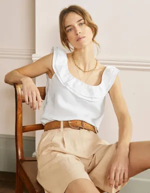 Sleeveless Ruffle Linen Top-White