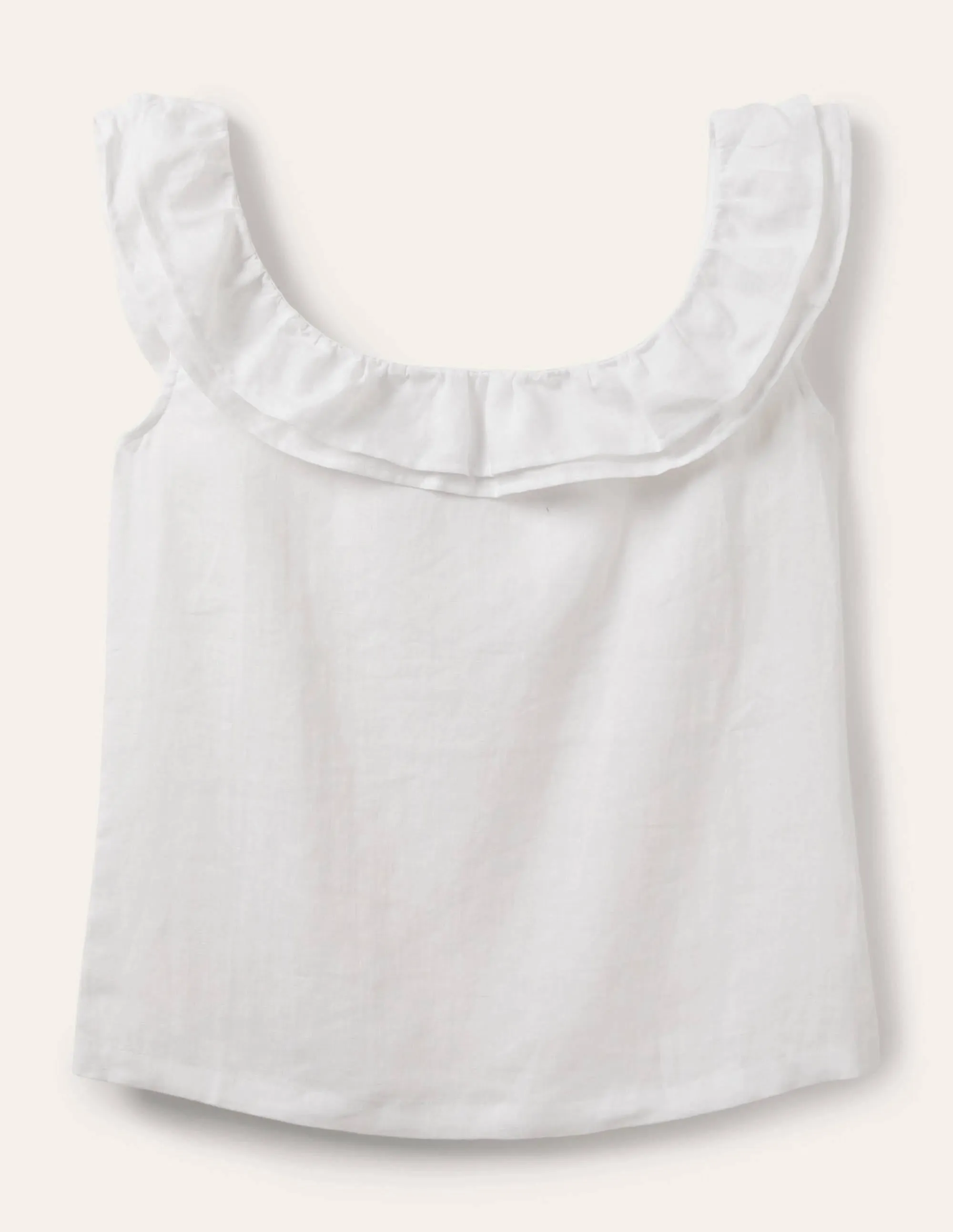 Sleeveless Ruffle Linen Top-White