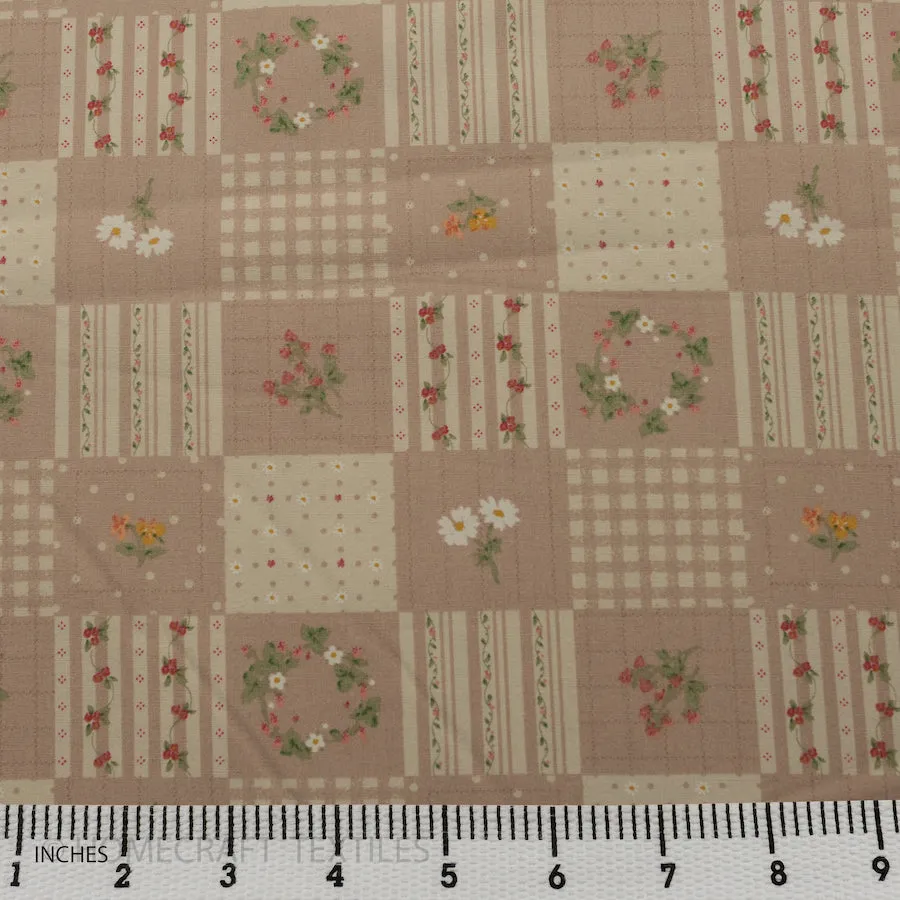 Taupe Floral Checkers Cotton Print