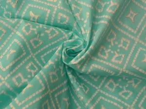 Turquoise Green Geometric Pure Mul Mul Cotton Fabric