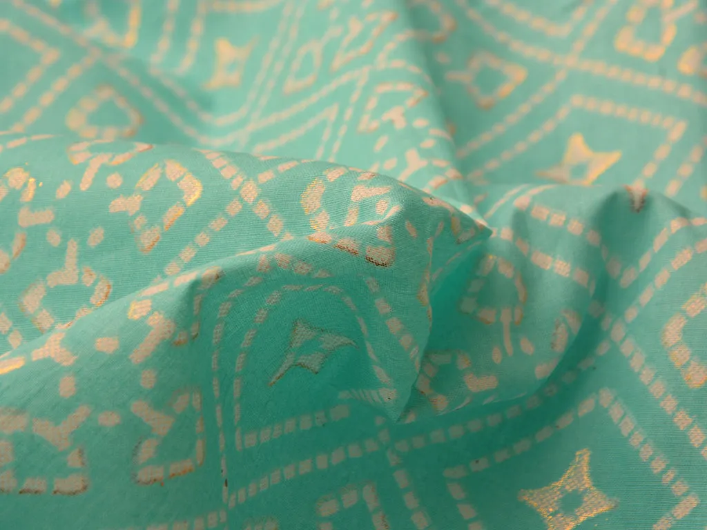 Turquoise Green Geometric Pure Mul Mul Cotton Fabric