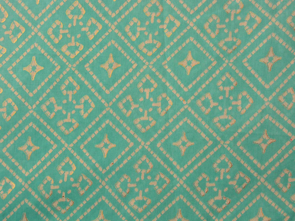 Turquoise Green Geometric Pure Mul Mul Cotton Fabric