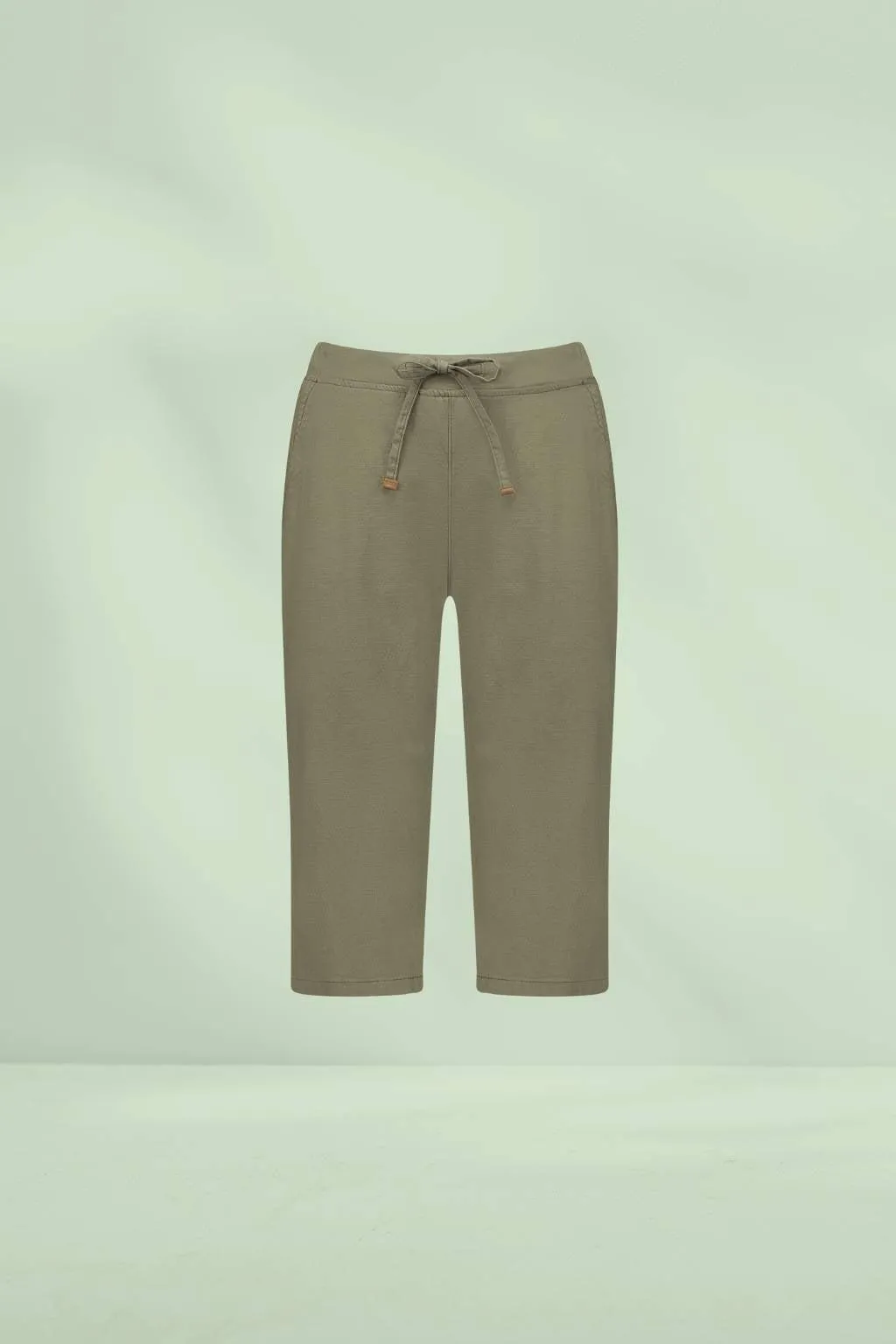 Vassalli Below Knee Slim Leg Elastic Waist Pants Army