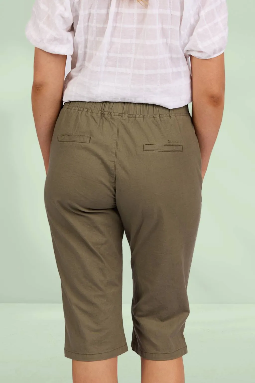 Vassalli Below Knee Slim Leg Elastic Waist Pants Army