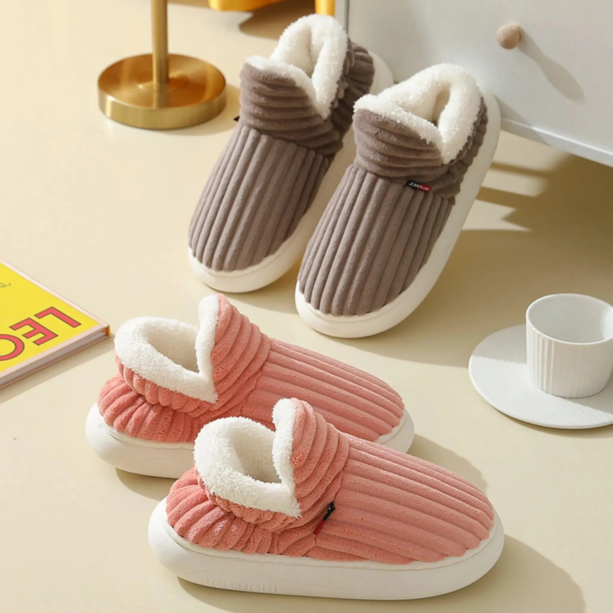 Winter Cotton Slippers – Warm Plush Shoes for Men & Women
