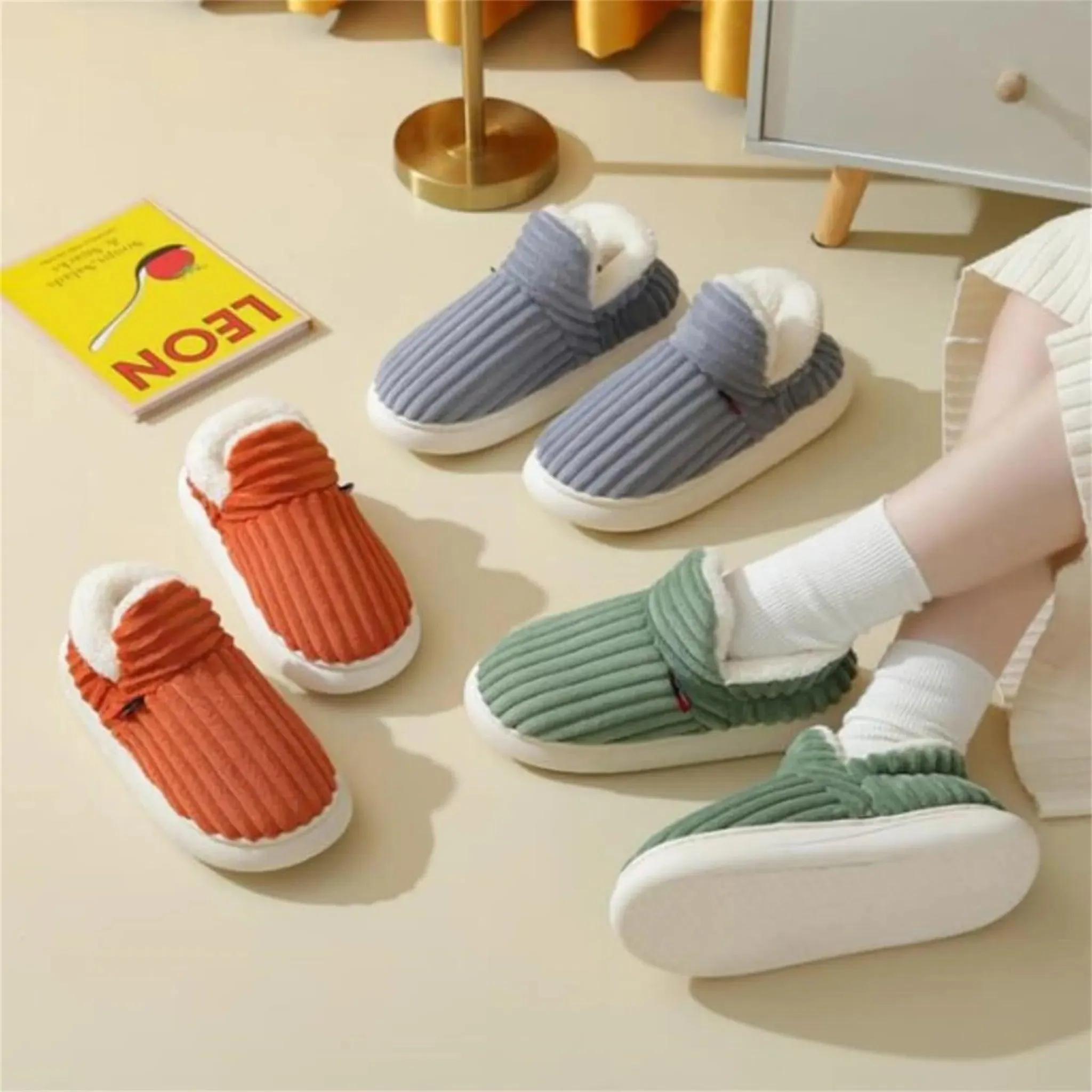 Winter Cotton Slippers – Warm Plush Shoes for Men & Women