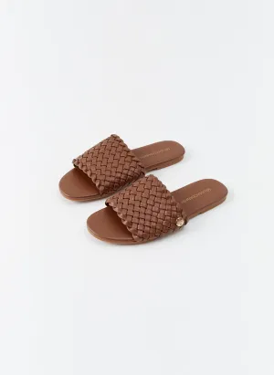 Woven Dark Tan Sliders