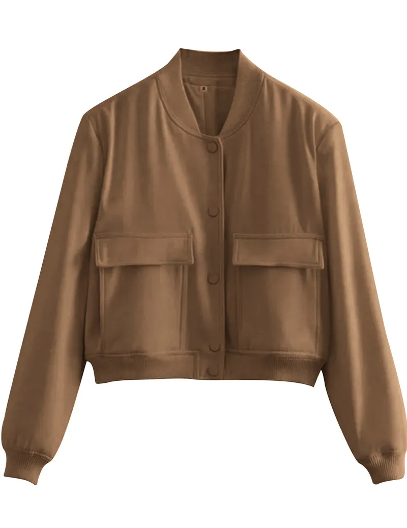 Zeagoo Women Bomber Jacket Casual Button Down Shackets