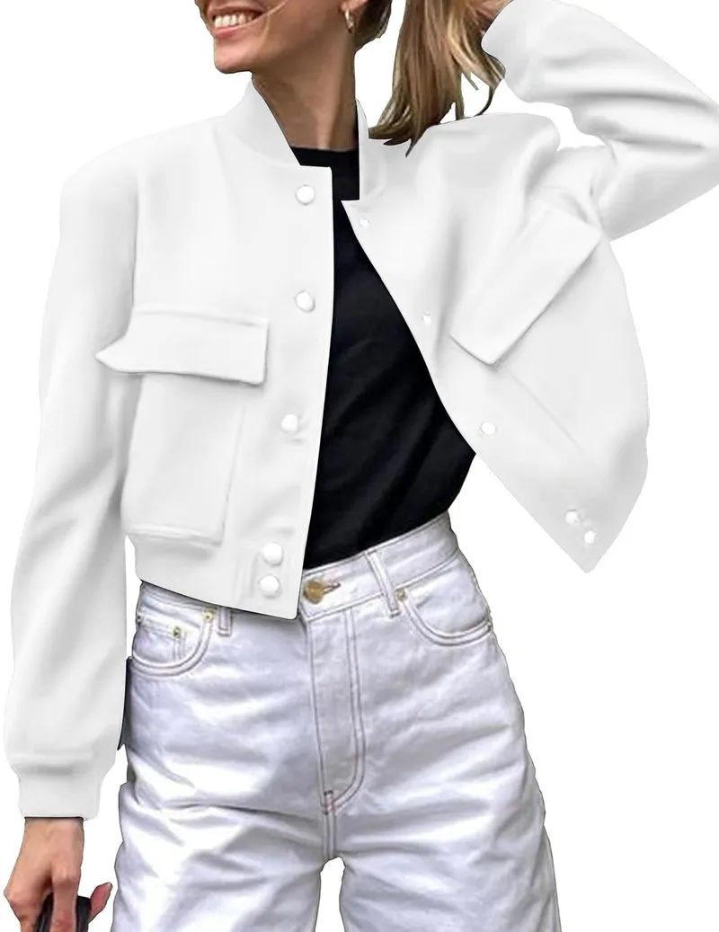 Zeagoo Women Bomber Jacket Casual Button Down Shackets
