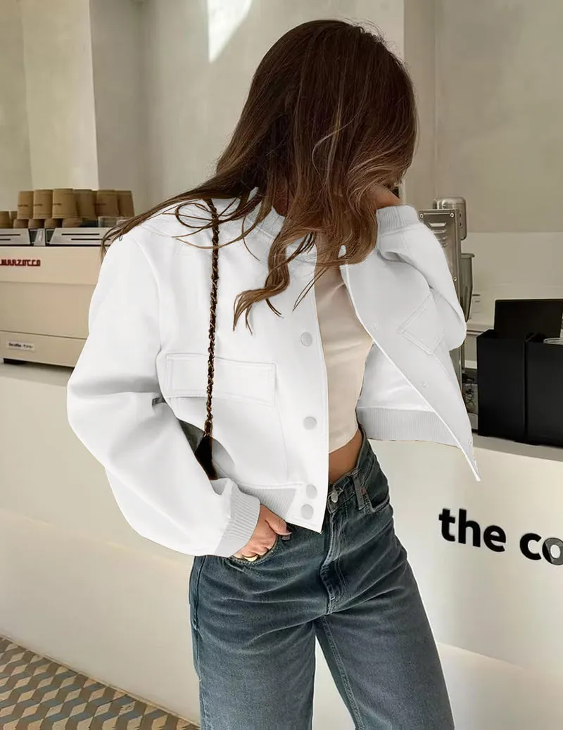 Zeagoo Women Bomber Jacket Casual Button Down Shackets