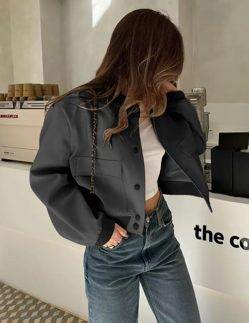 Zeagoo Women Bomber Jacket Casual Button Down Shackets