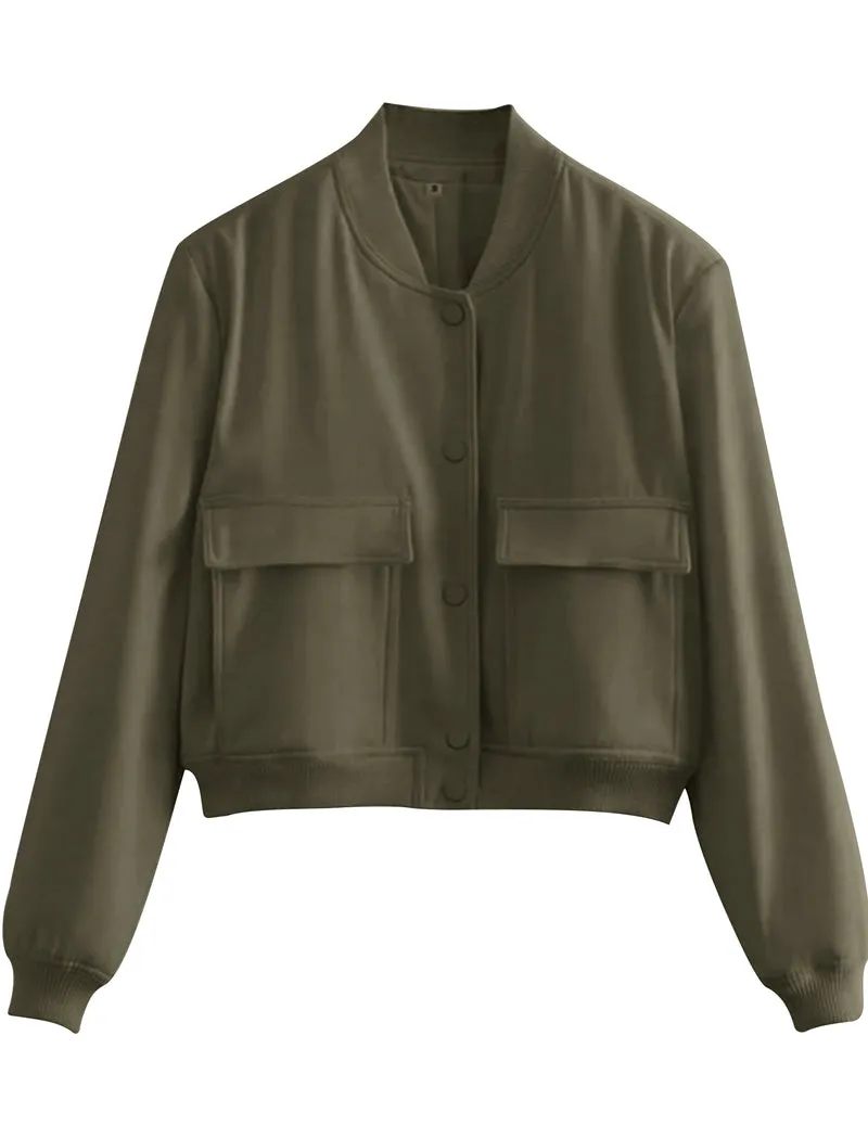 Zeagoo Women Bomber Jacket Casual Button Down Shackets