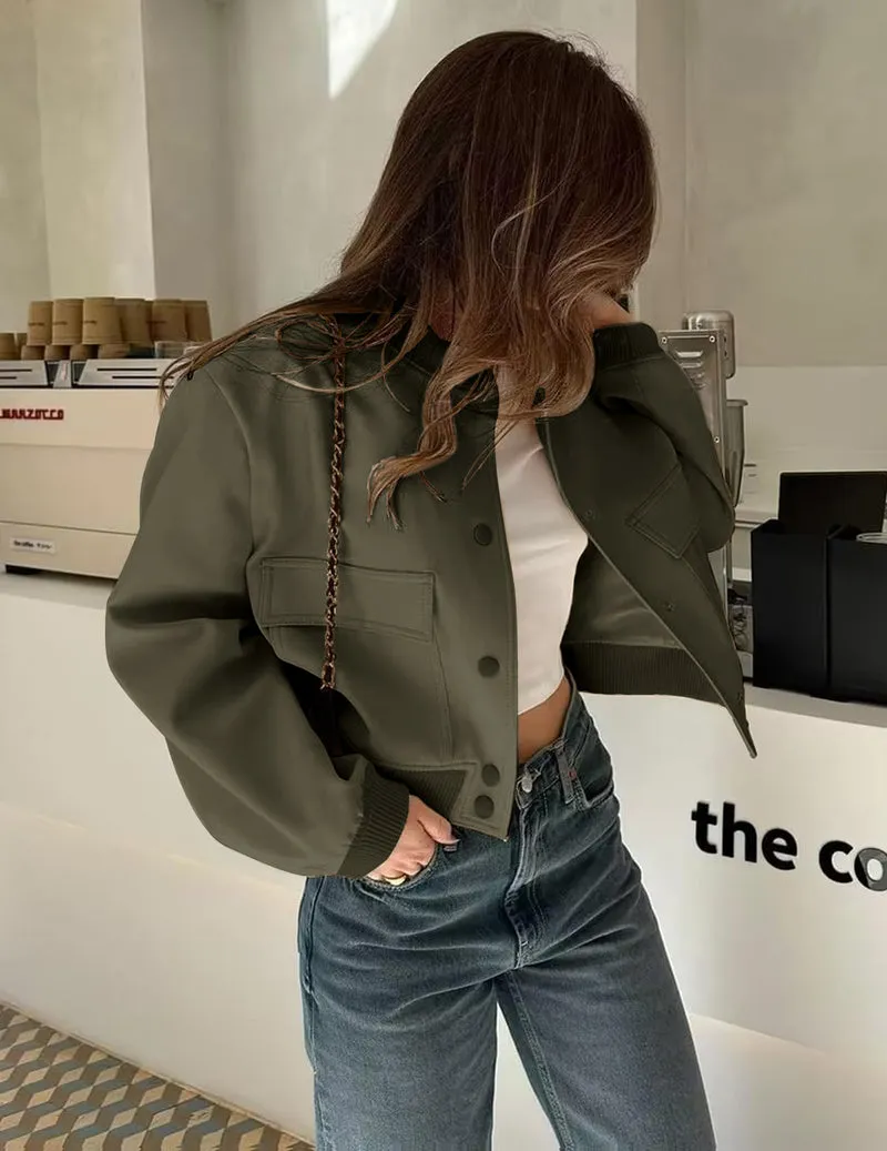 Zeagoo Women Bomber Jacket Casual Button Down Shackets