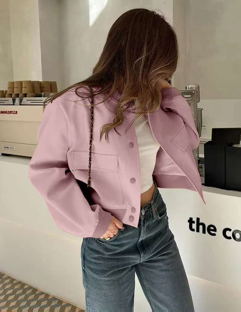 Zeagoo Women Bomber Jacket Casual Button Down Shackets