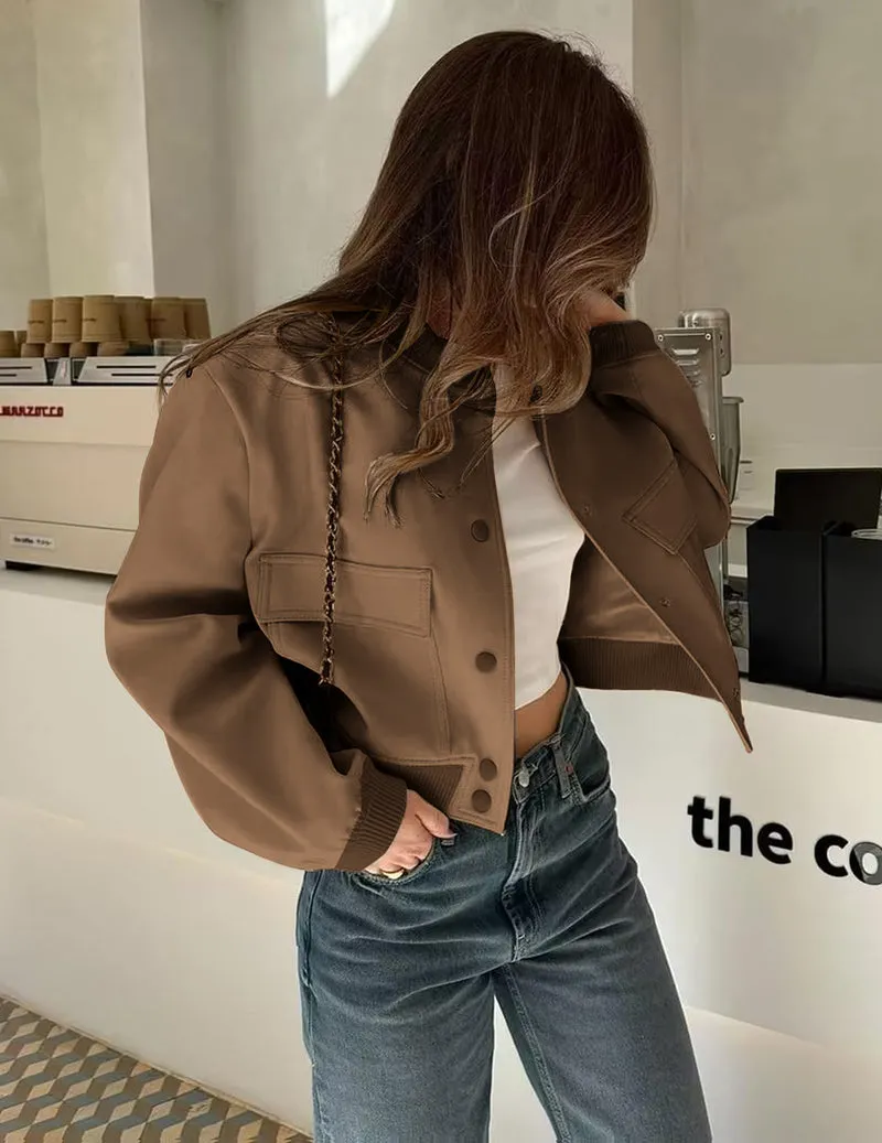 Zeagoo Women Bomber Jacket Casual Button Down Shackets