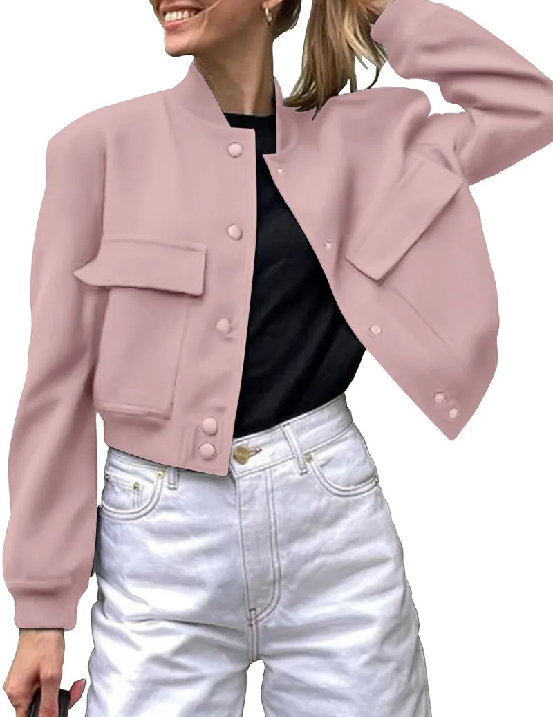 Zeagoo Women Bomber Jacket Casual Button Down Shackets