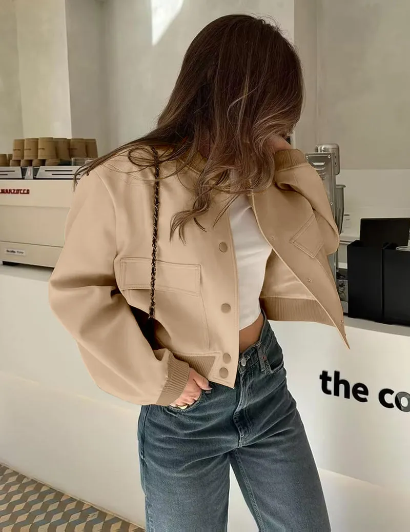 Zeagoo Women Bomber Jacket Casual Button Down Shackets