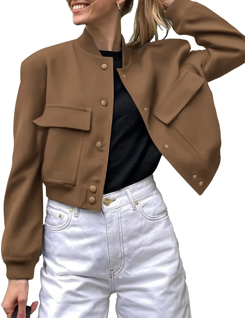 Zeagoo Women Bomber Jacket Casual Button Down Shackets